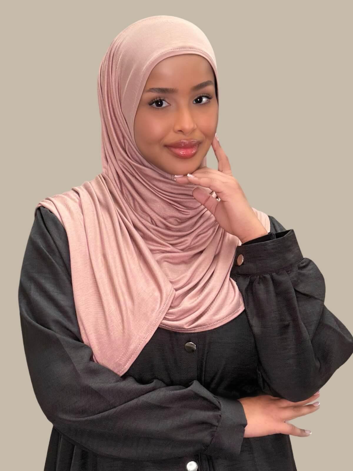 Dusty Rose Pre-Sewn Jersey Hijab | Slip-On, No Pins | Modish Hijab