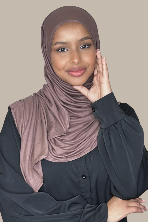 Pre-Sewn Jersey Hijab-Mocha Brown