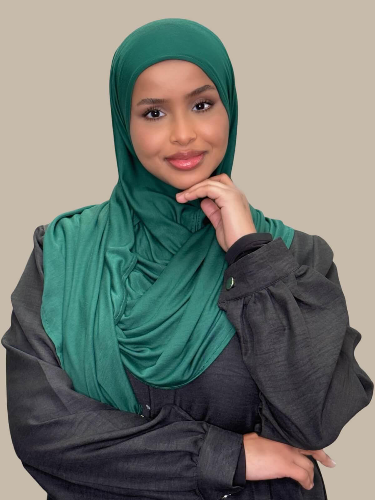 Pre-Sewn Jersey Hijab-Forrest Green