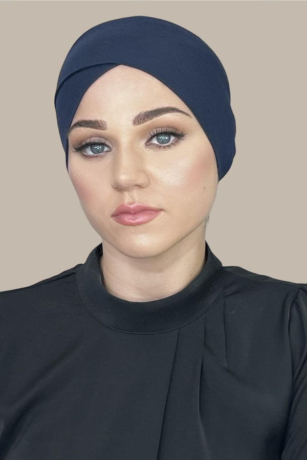 Premium Jersey Cross Front Underscarf-Navy