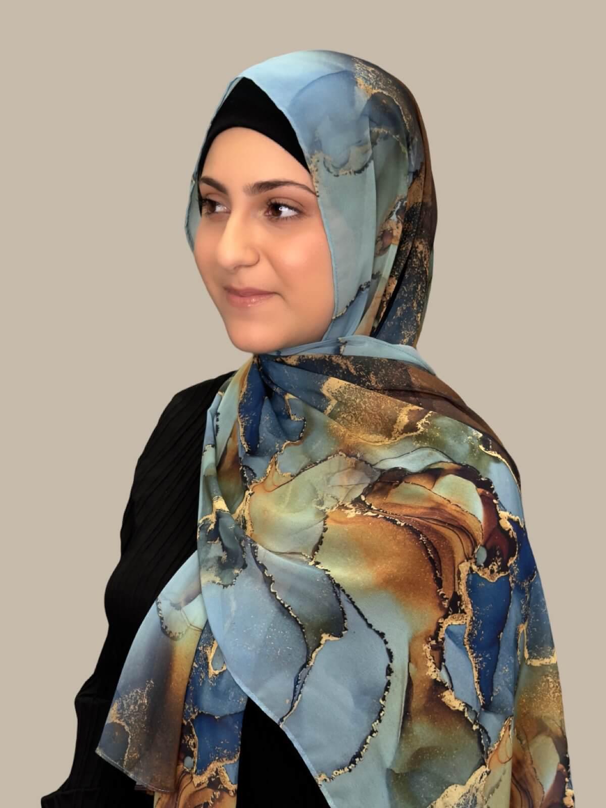 Modish Girl Printed Chiffon Hijab- Deep Horizon