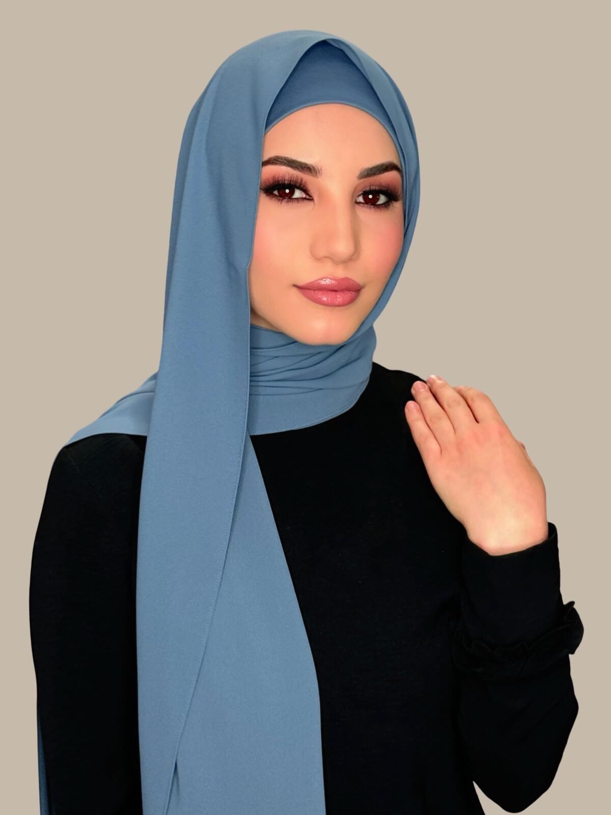 Matching Chiffon Hijab Set-Cool Blue