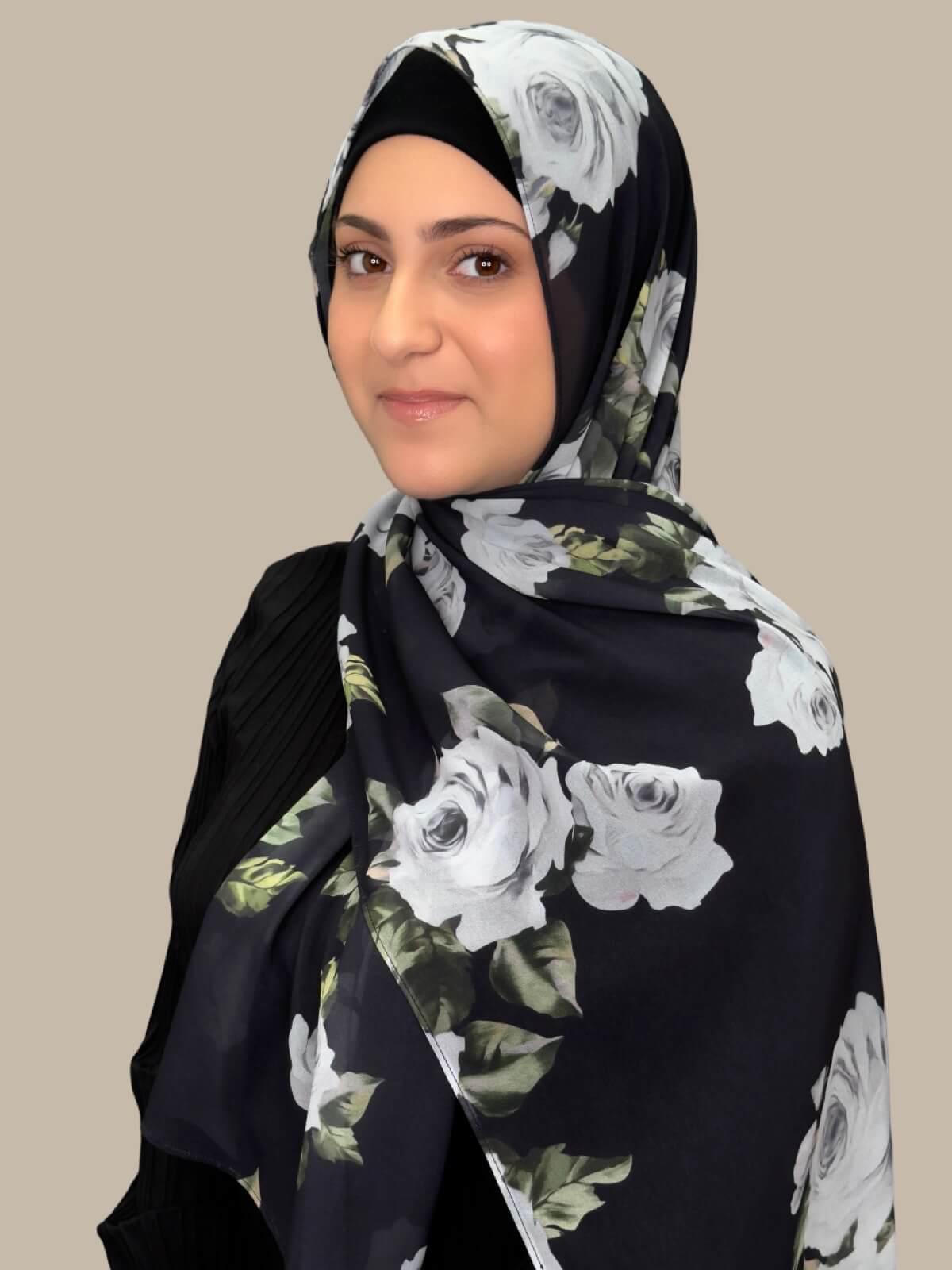 Modish Girl Printed Chiffon Hijab-Frosted Rosette