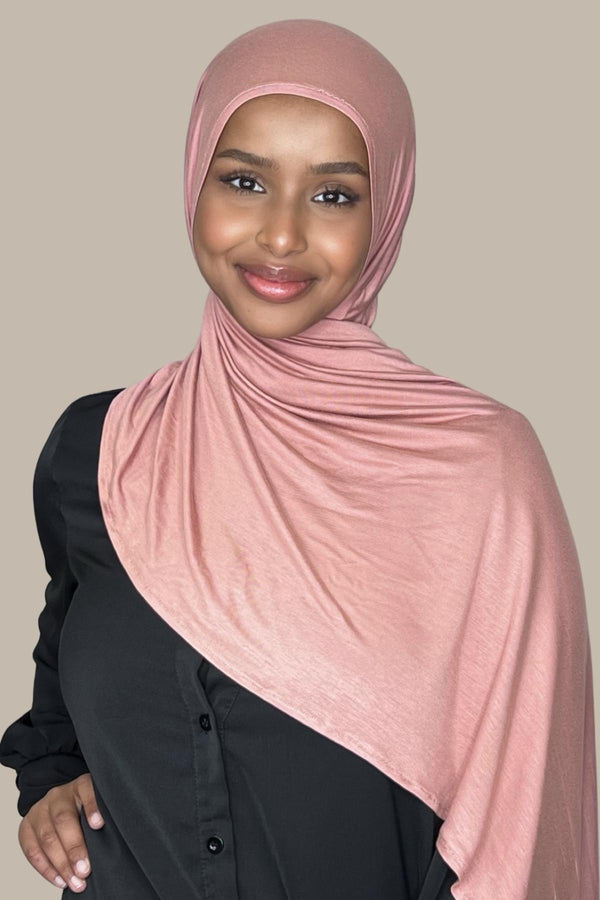 Instant Premium Jersey Hijab-Wood Rose