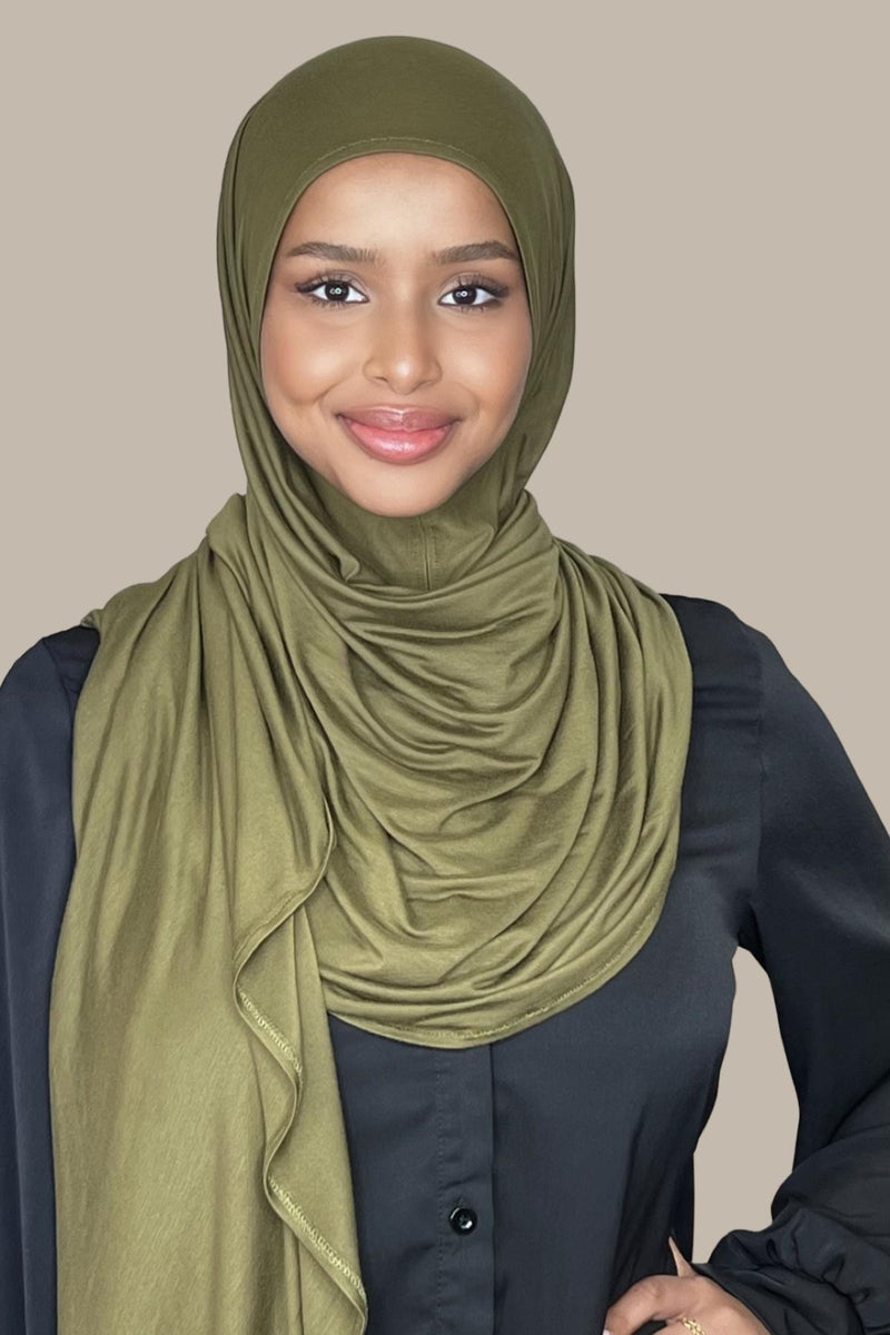 Pre-Sewn Jersey Hijab-Olive Green
