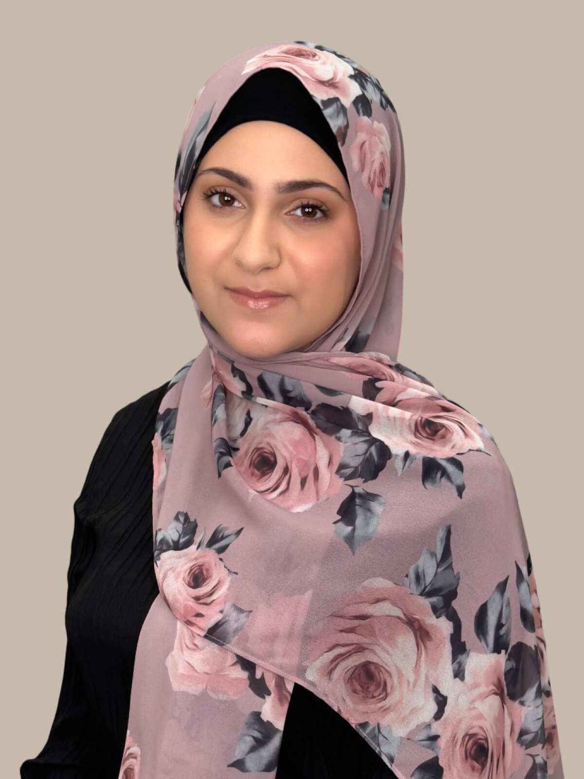 Modish Girl Printed Chiffon Hijab-Neutral Rosette
