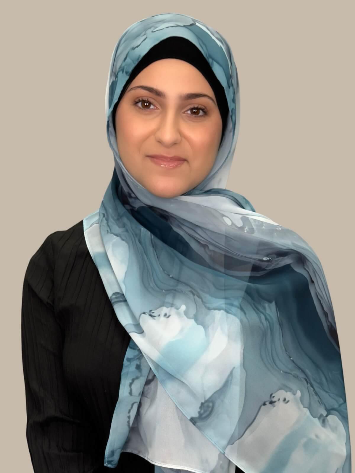 Modish Girl Printed Chiffon Hijab-Tidal Teal