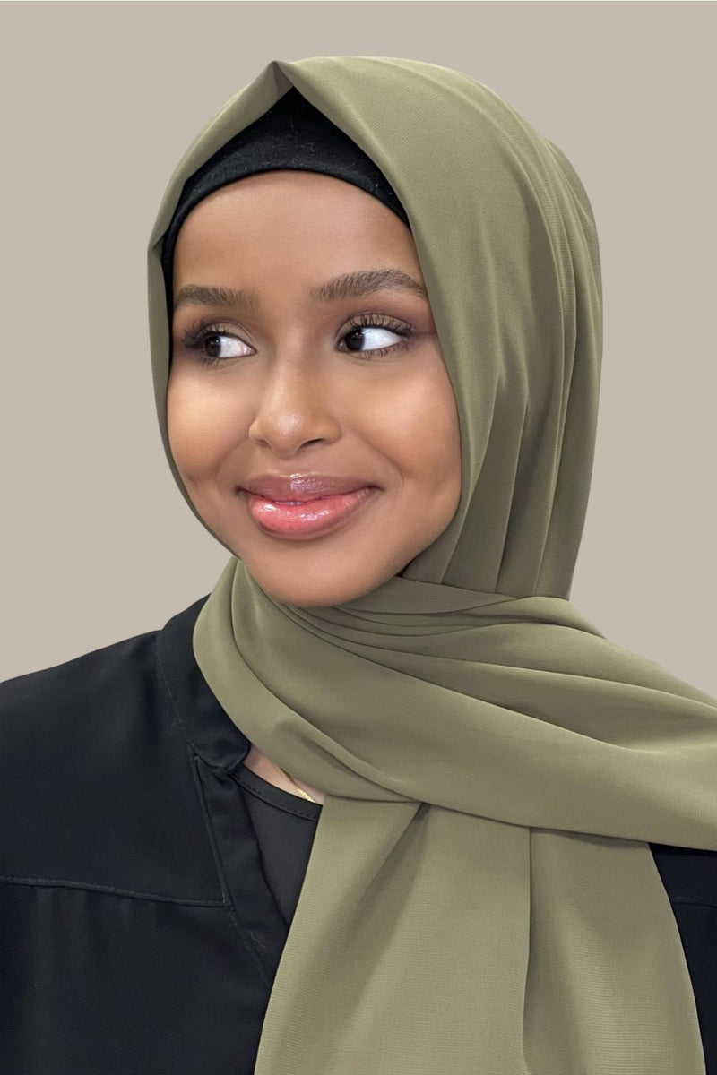 Luxury Chiffon Hijab-Olive Green
