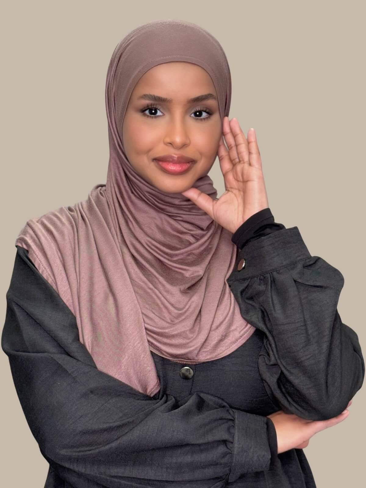 Pre-Sewn Jersey Hijab-Mocha Brown