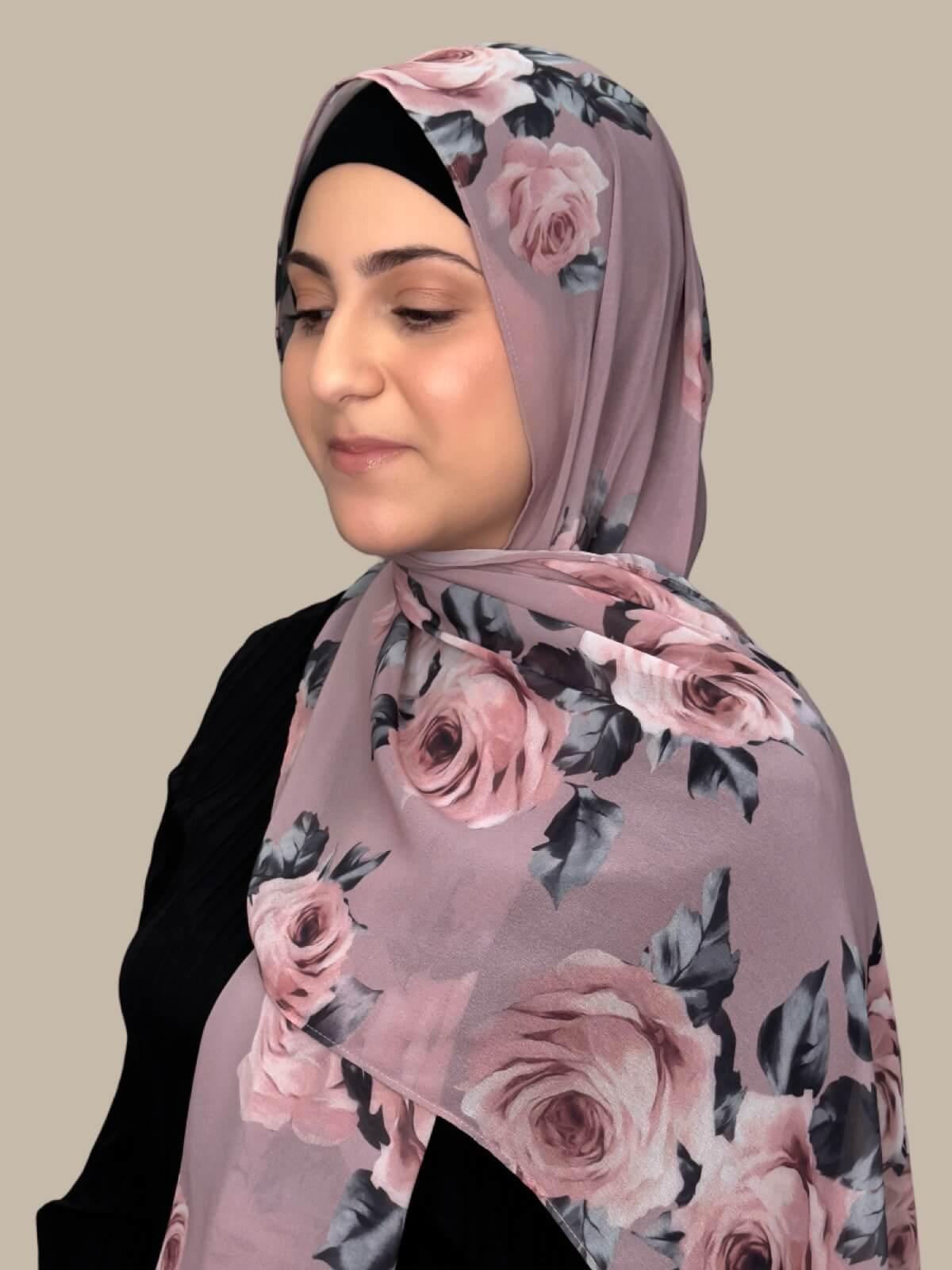Modish Girl Printed Chiffon Hijab-Neutral Rosette