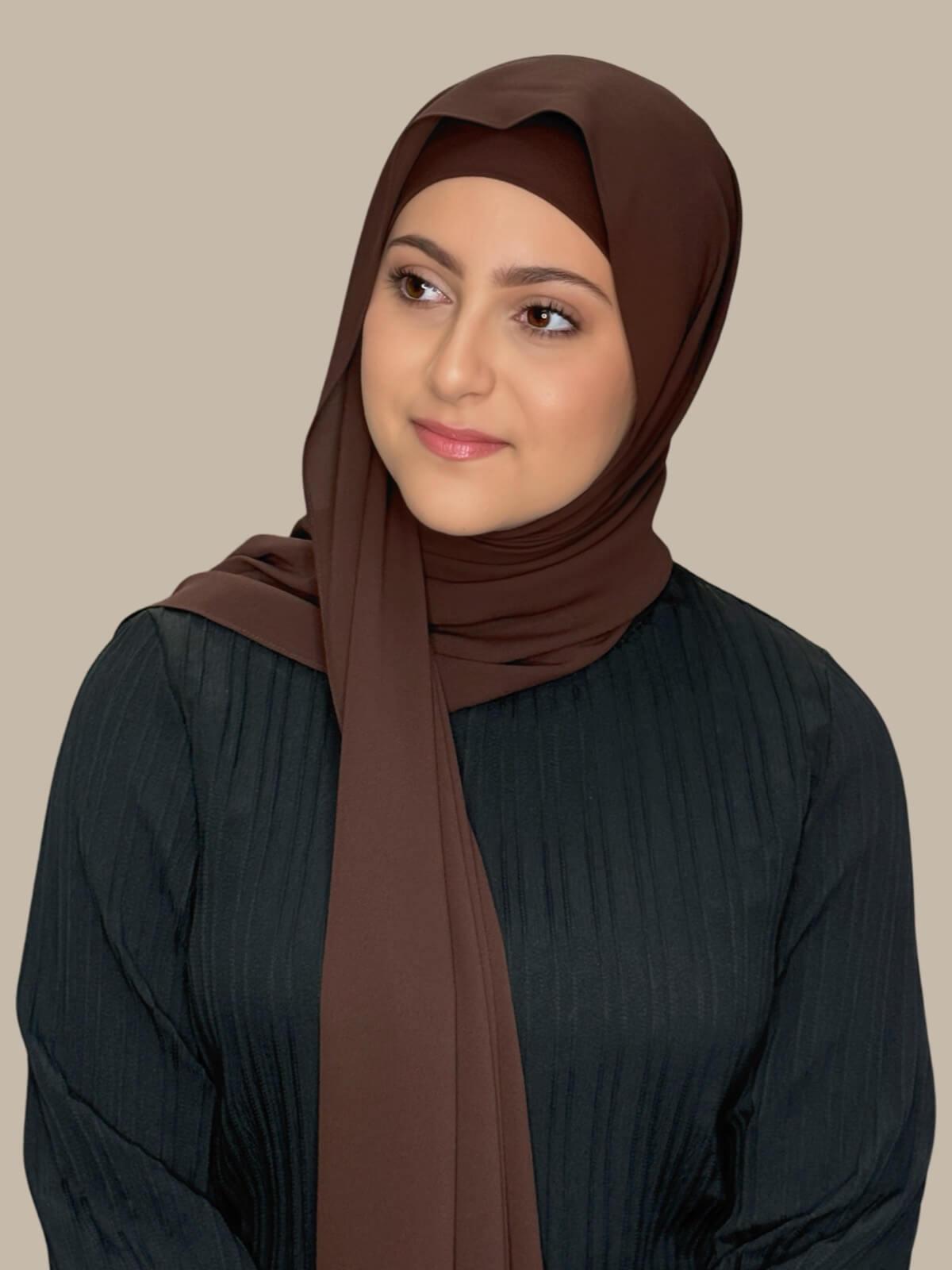 Modish Girl Matching Chiffon Hijab Set-Umber