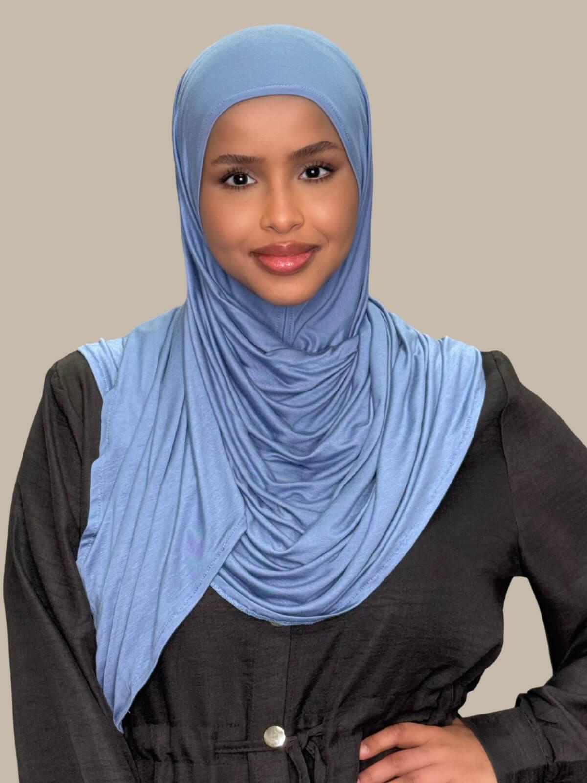 Pre-Sewn Jersey Hijab-Blue Grey