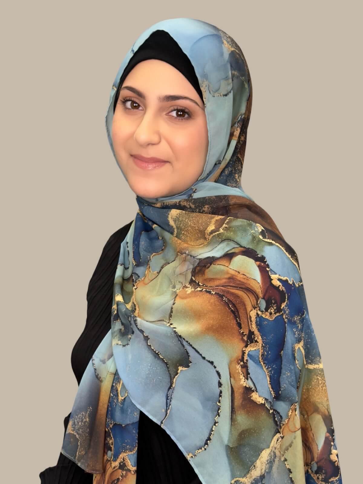 Modish Girl Printed Chiffon Hijab- Deep Horizon