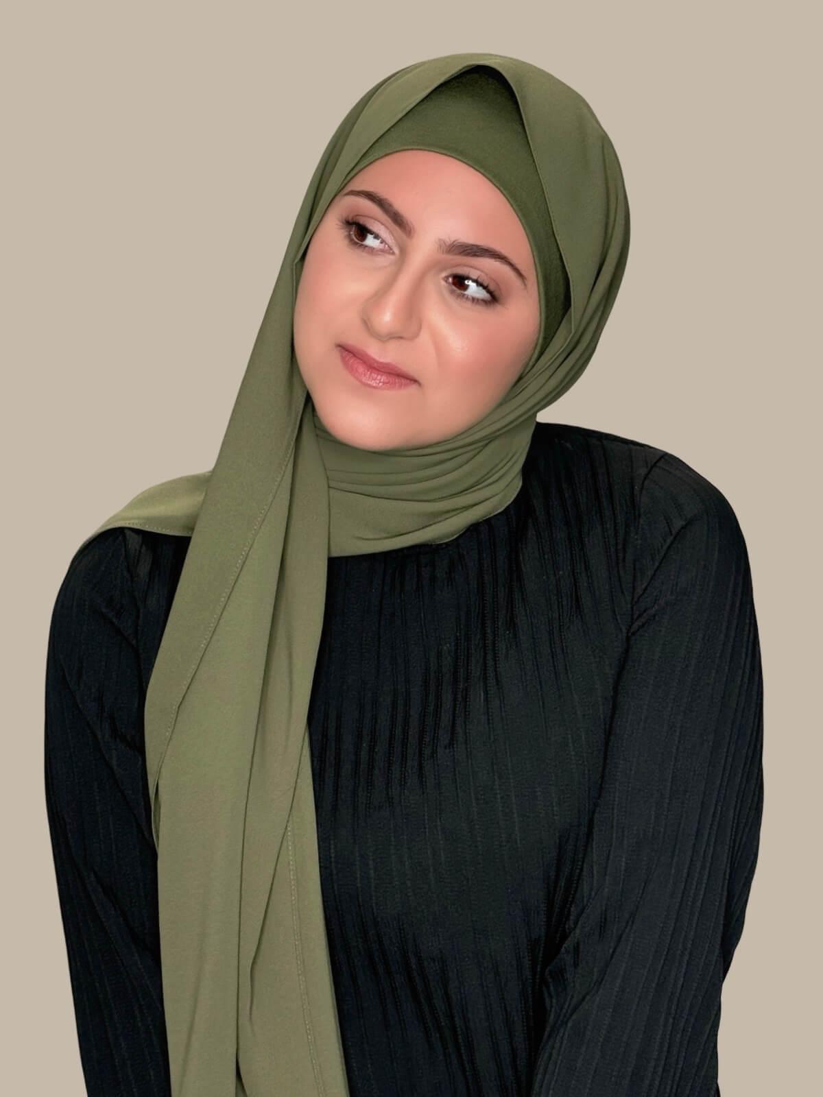 Modish Girl Matching Chiffon Hijab Set-Dusty Olive