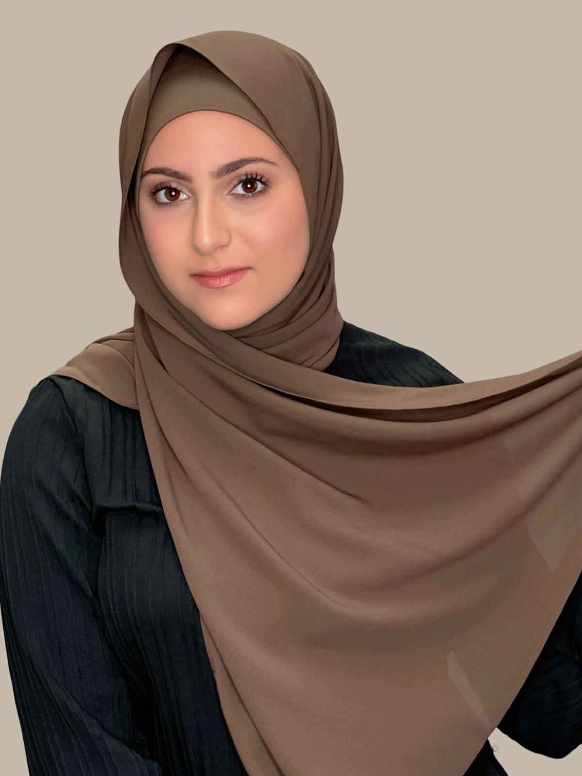 Modish Girl Matching Chiffon Hijab Set-Swiss Brown