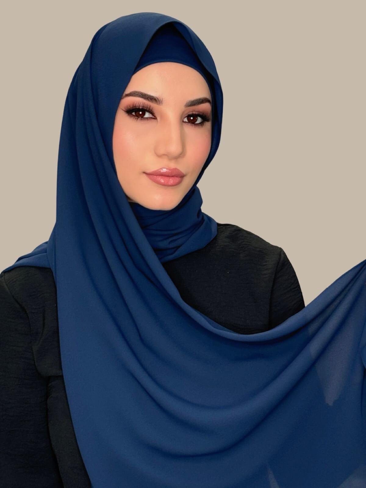 Matching Chiffon Hijab Set-Navy
