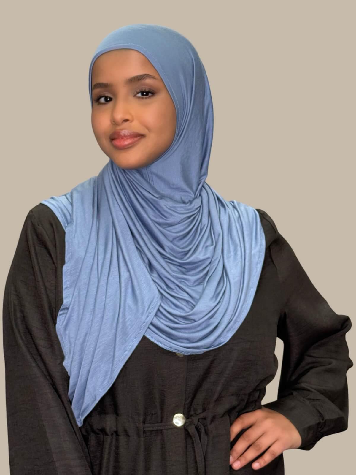 Pre-Sewn Jersey Hijab-Blue Grey