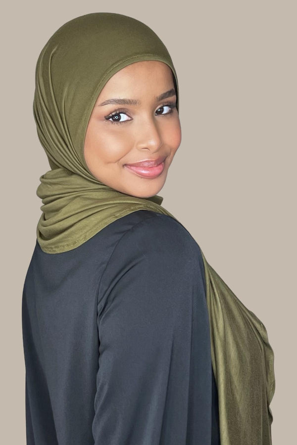 Pre-Sewn Jersey Hijab-Olive Green