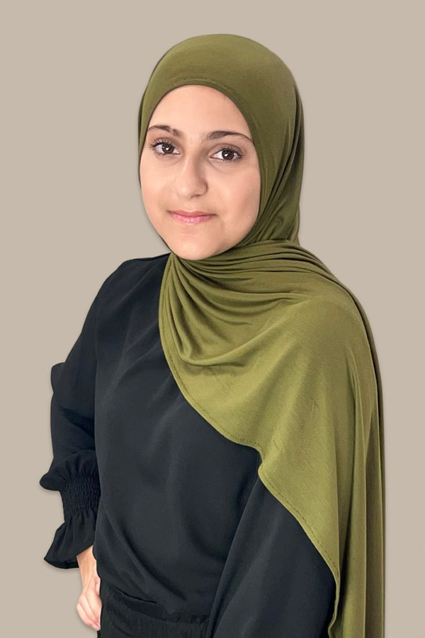 Modish Girl Instant Premium Jersey hijab-Olive Green