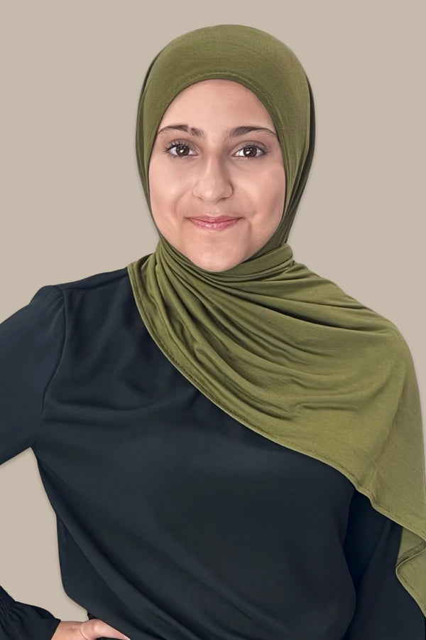 Modish Girl Instant Premium Jersey hijab-Olive Green