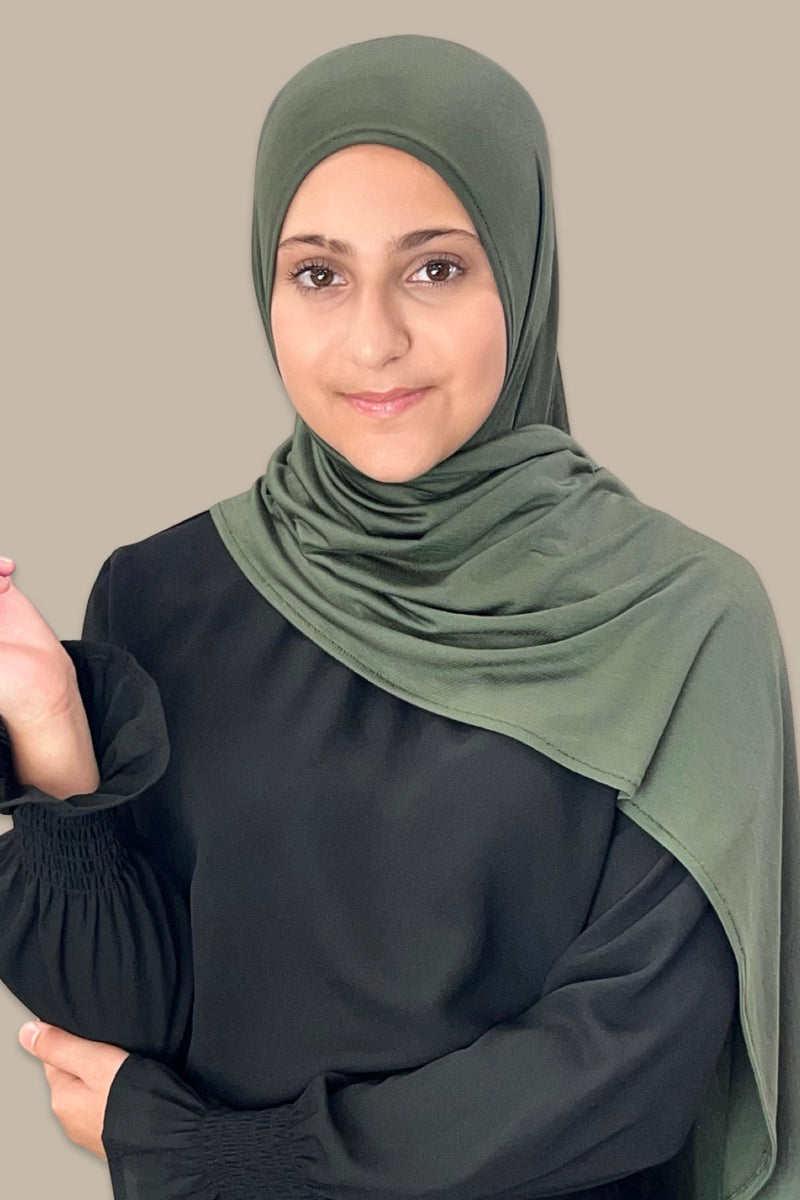 Modish Girl Pre-Sewn Jersey Hijab-Army Green