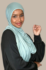Pre-Sewn Jersey Hijab-Pale Cyan